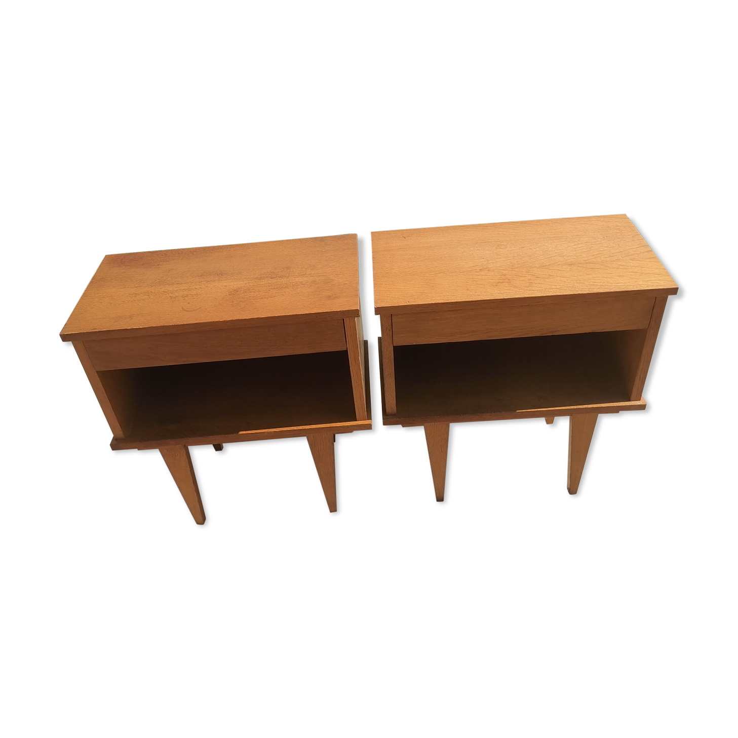 Set of 2 bedside tables Scandinavian style 1960 50 light wood