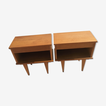 Set of 2 bedside tables Scandinavian style 1960 50 light wood