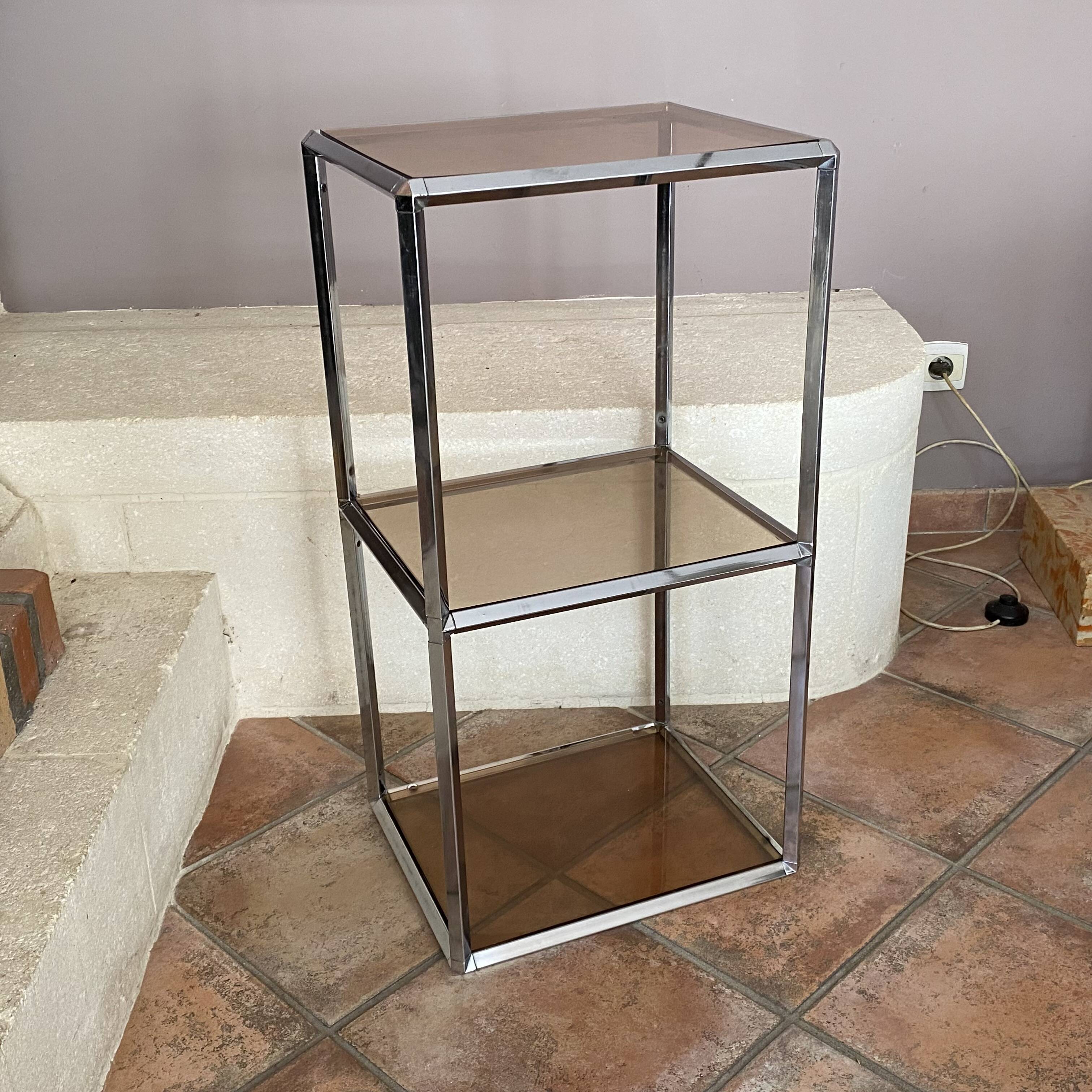 Table basse 2 modules. Chrome et plexiglas. 1970. Space age.