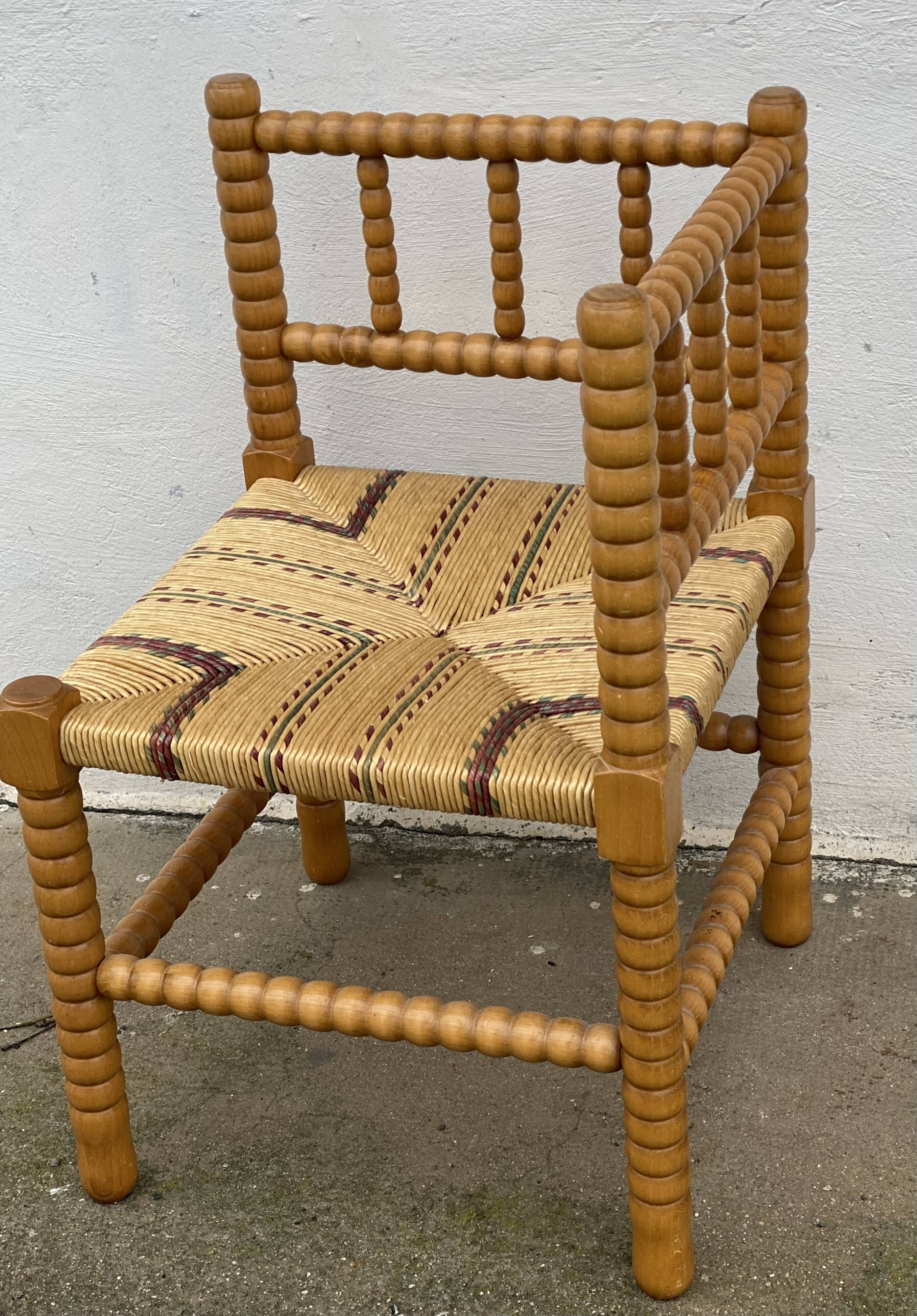 Art Deco turned wood straw corner armchair
