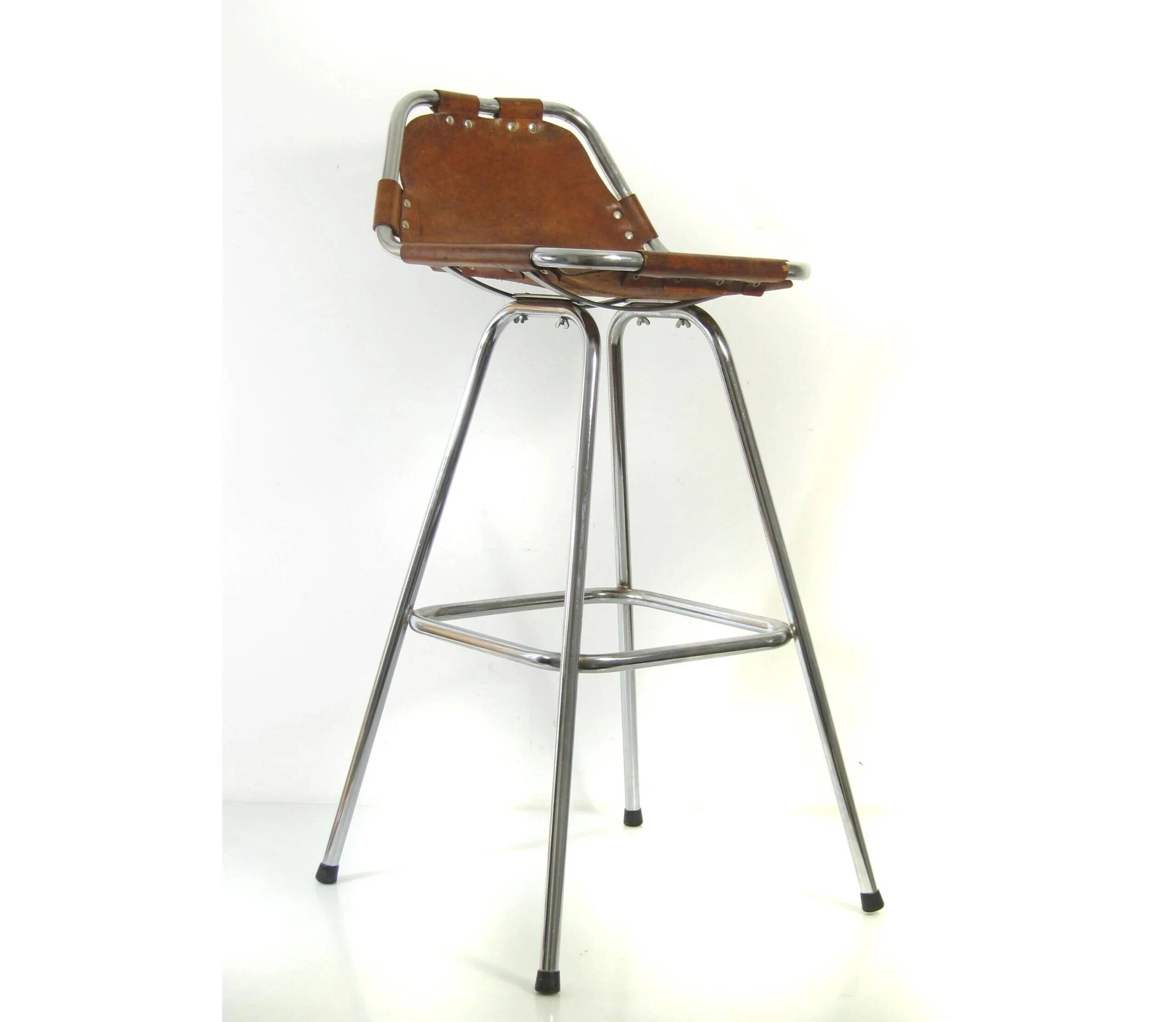 Charlotte Perriand "Les Arcs" vintage saddle leather bar stool – 1960s