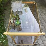 Serving wheels in gold metal & glass vintage 1960