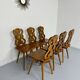 Set of 6 Alsatian double heart chairs in solid oak, early 20th century