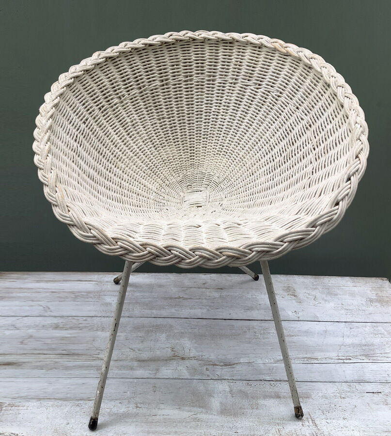 Pair of vintage white rattan armchairs