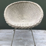 Pair of vintage white rattan armchairs