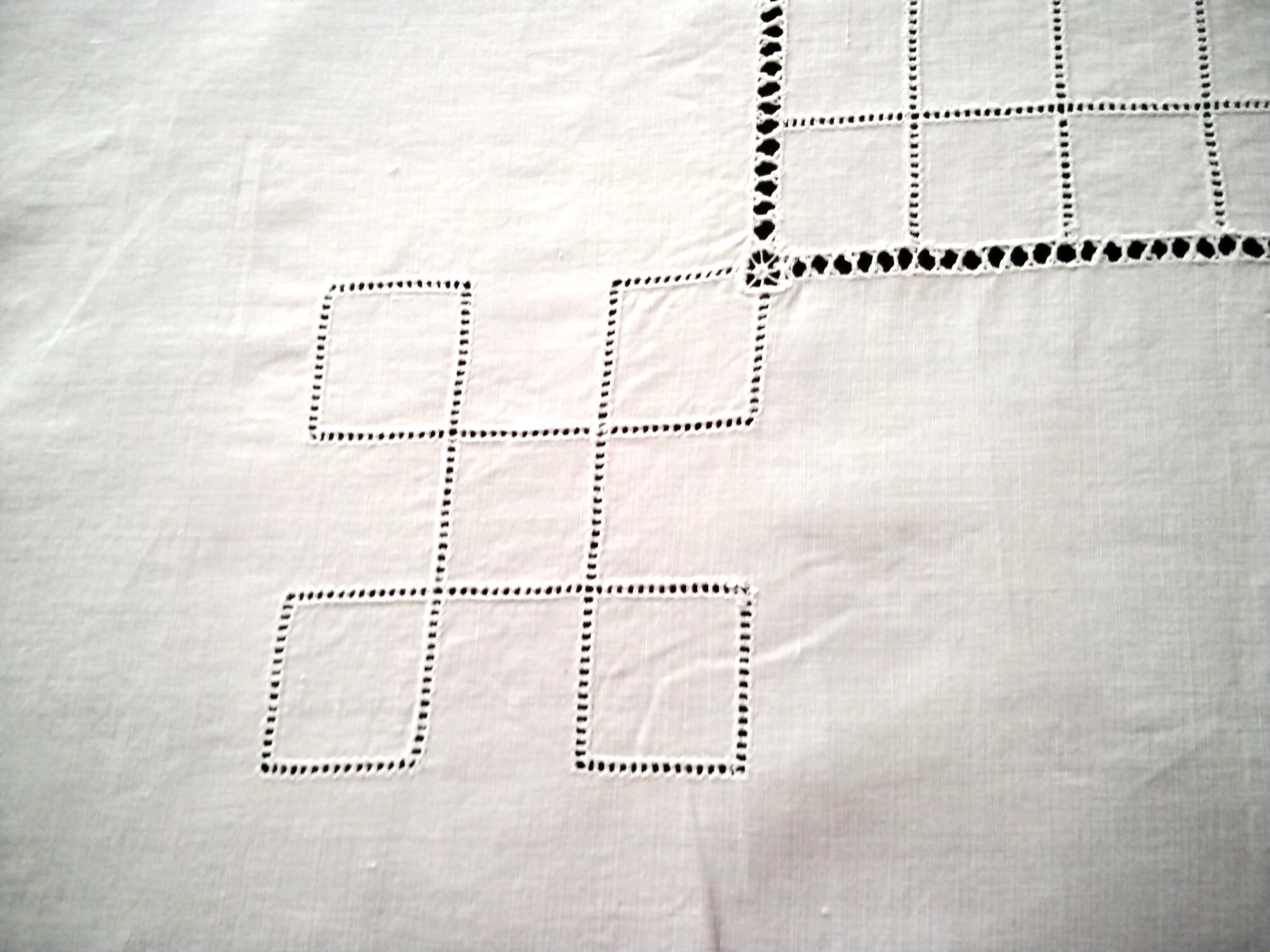 White linen tablecloth with handmade stitching 1.55 x 1.88 m