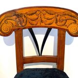 Set of Pair of Biedermeier Shovel Chairs, Walnut, Ink Painting, South Germany, 1830s