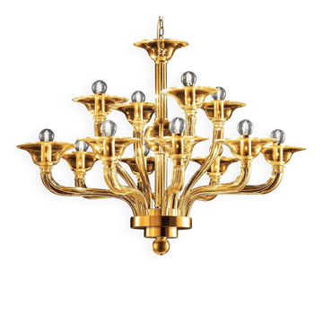 Modern Amber Linear Murano Glass Gold Chandelier in Contemporary Style