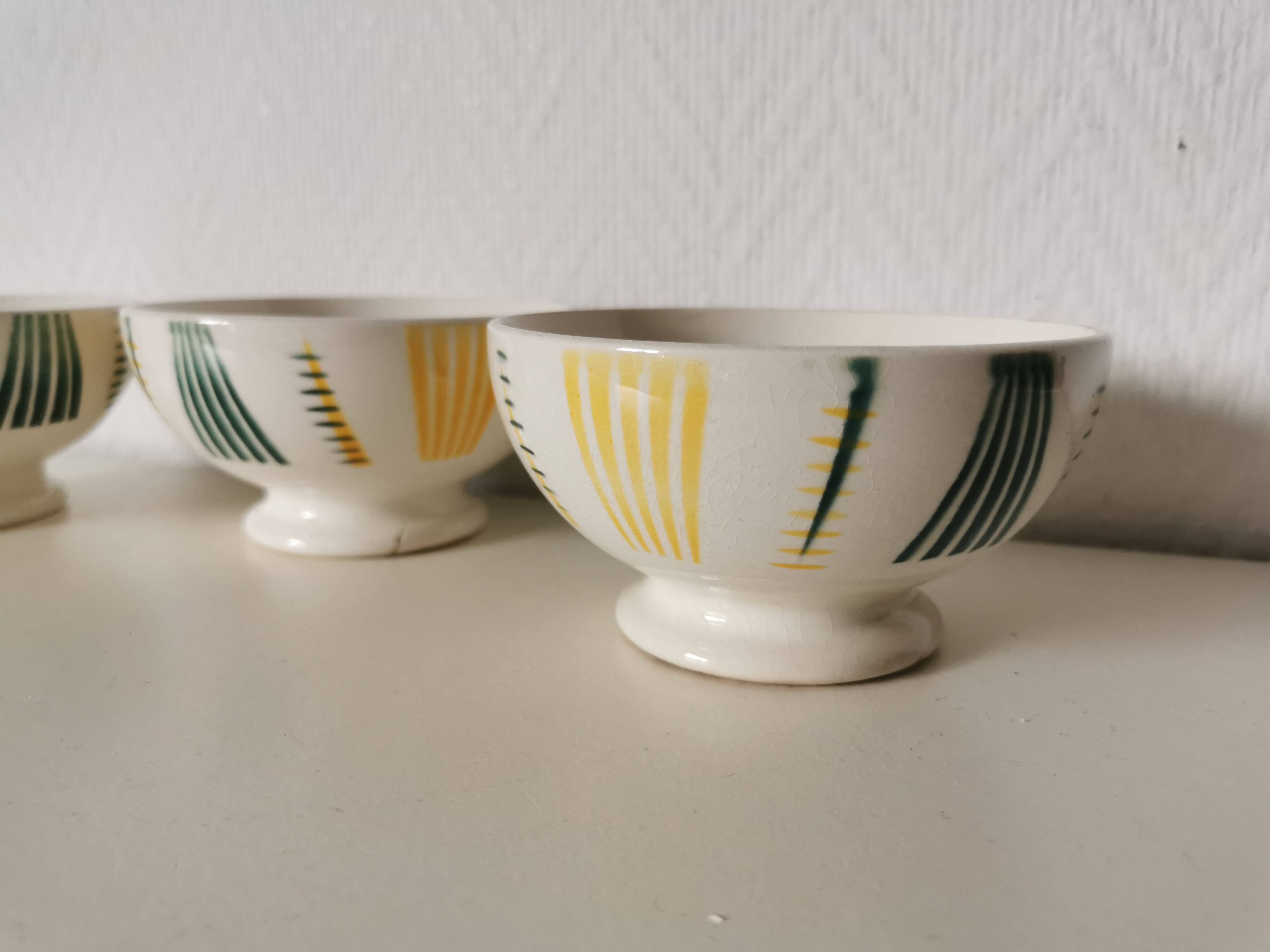 set of three small white, green and yellow bowls and Sarreguemines