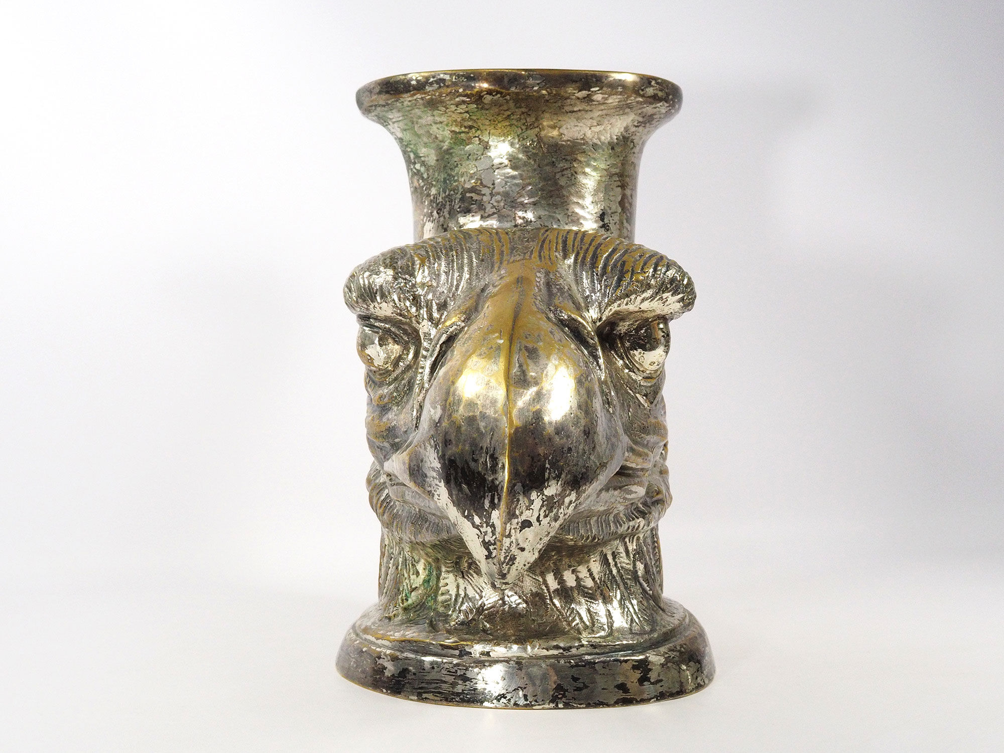 Ancient Vase Rhyton Eagle Head in Silver Brass-1900s