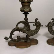 Pair of bronze candlesticks representing chimeras/dragons - 19th century