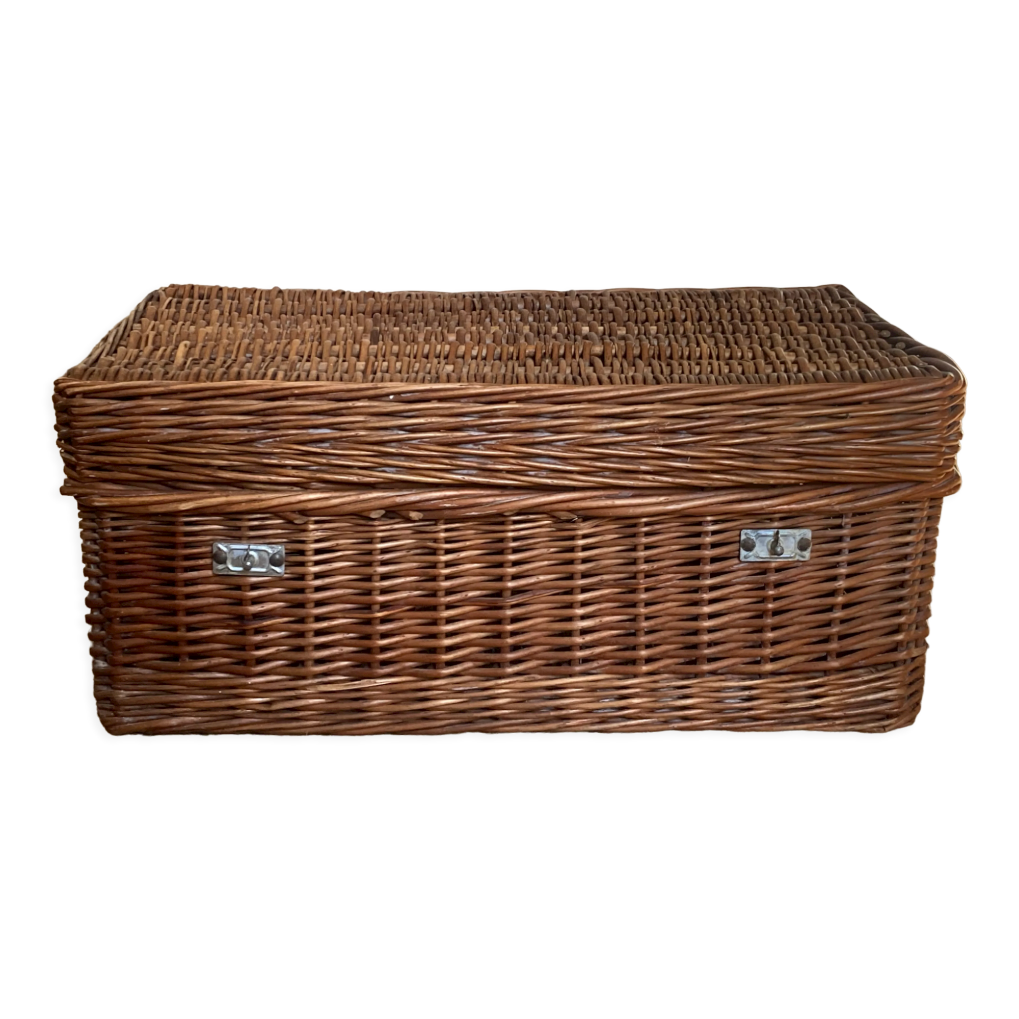 Malle en osier ancienne tressée vintage