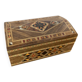 Antique Vintage Syrian Wood & Mother-of-Pearl Marquetry Jewelry Box