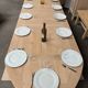Solid oak farmhouse table with extensions.