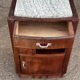 Art Deco bedside table in Niangon wood and green marble