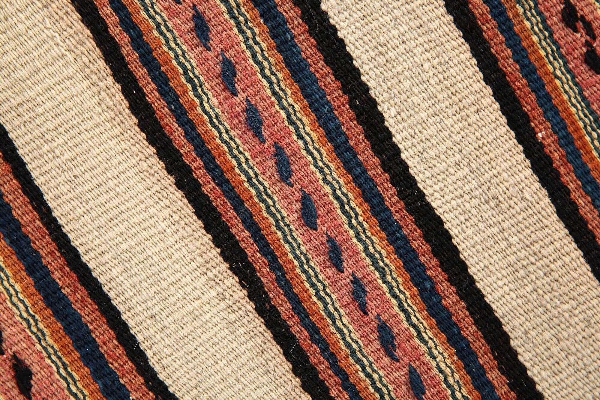 Vintage Kilim Strié Crème & Terracotta, Petit Tapis Boho 104x64 cm