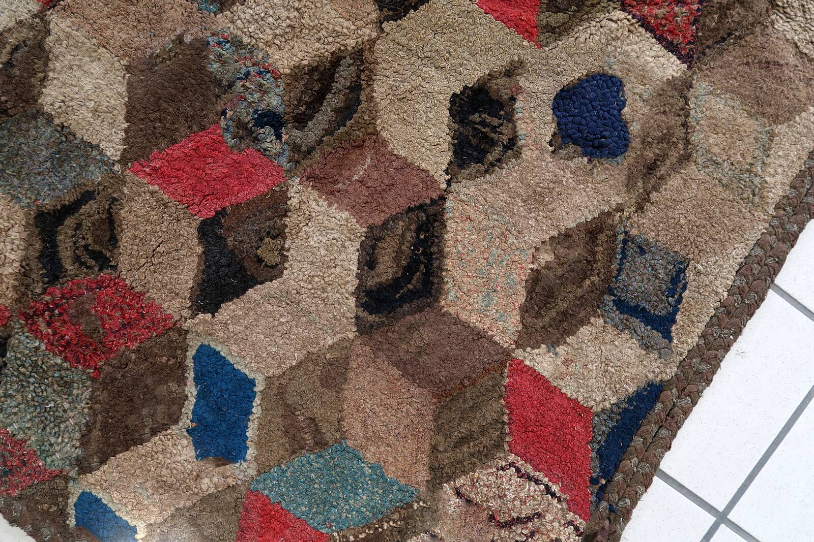 Tapis ancien fait main American Hooked 97cm x 154cm - 1C991