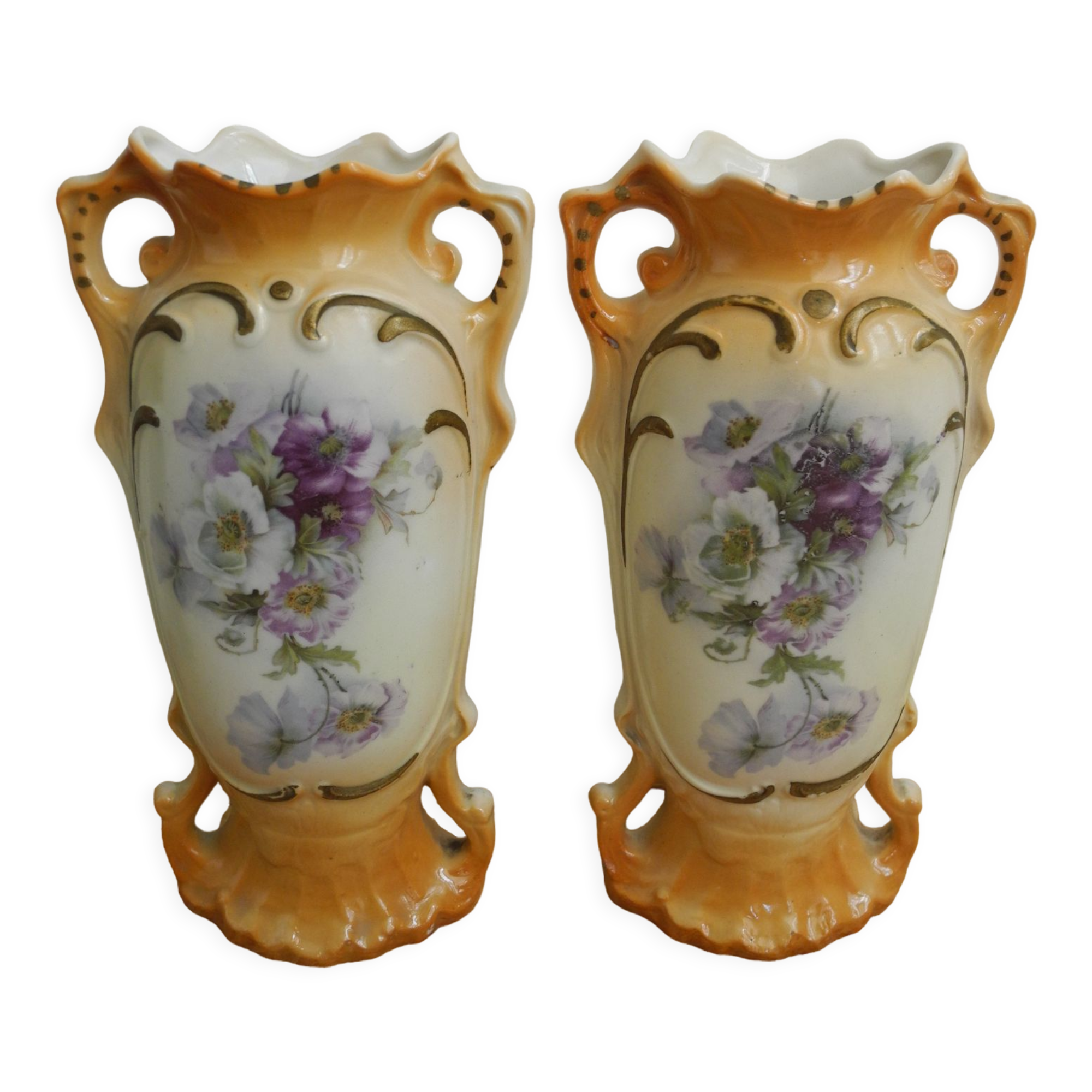Pair of antique shabby chic decorative vases