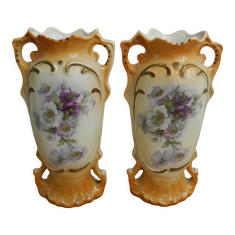 Pair of old shabby chic deco vases