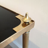 Rectangular coffee table in brass and black lacquered glass