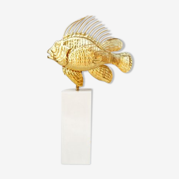 Lampe poisson rascasse en laiton doré, circa 1950