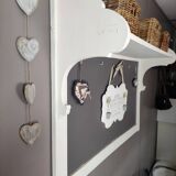 Old white and taupe “Market Day” oak shelf