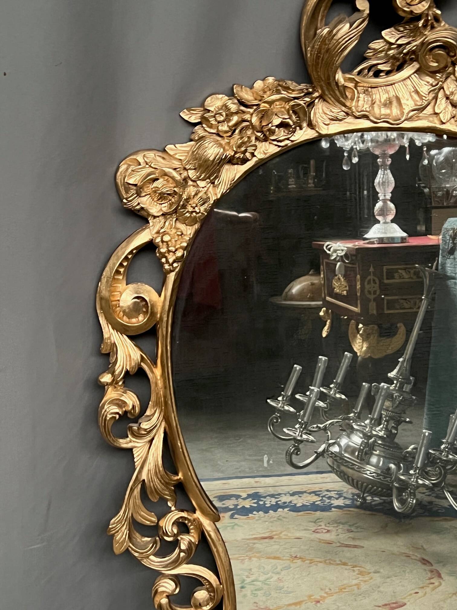 Antique rococo style wooden mirror. Solid walnut.