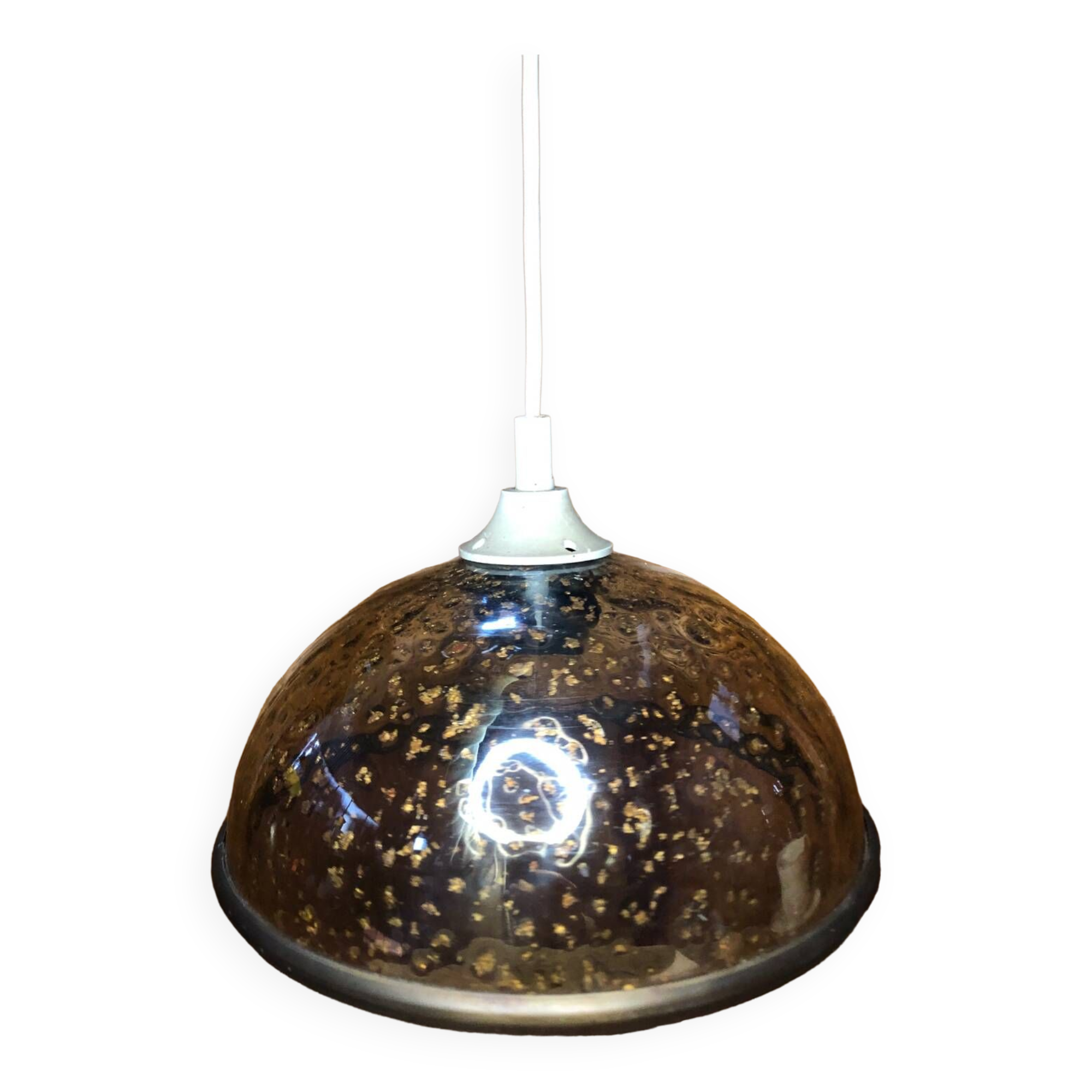 Old pendant lamp molded glass gold inlay + vintage brass contour