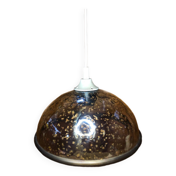 Ancienne suspension verre moulé incrustation doré + contour laiton vintage