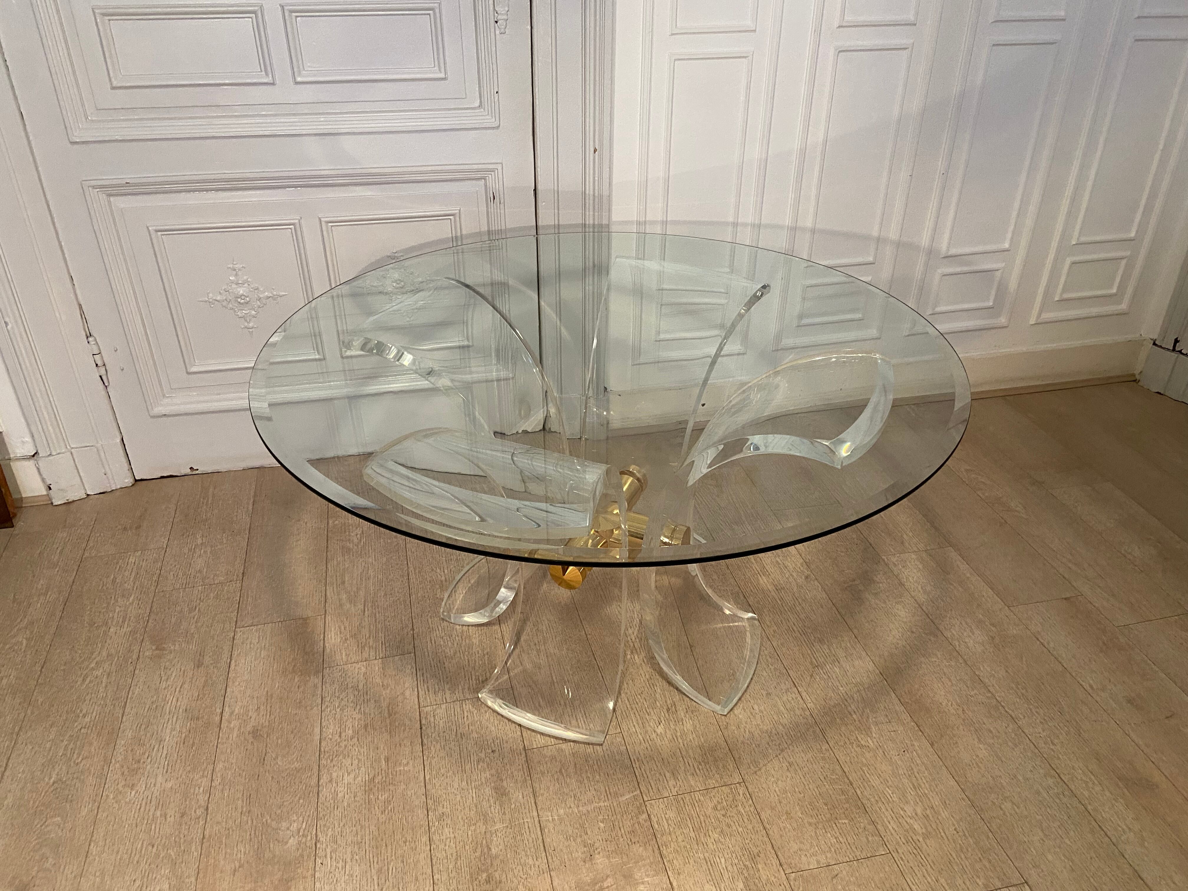 Lily table in plexiglass and gilded metal, 1970