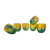 Set of 6 blown glass glasses from Venice with Effetre Murano murrine