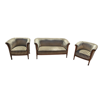 Canapé + 2 fauteuils corbeille