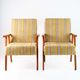 Vintage armchair yellow-gray stripes, velvet Pierre Frey, solid wood, 60s / 70s
