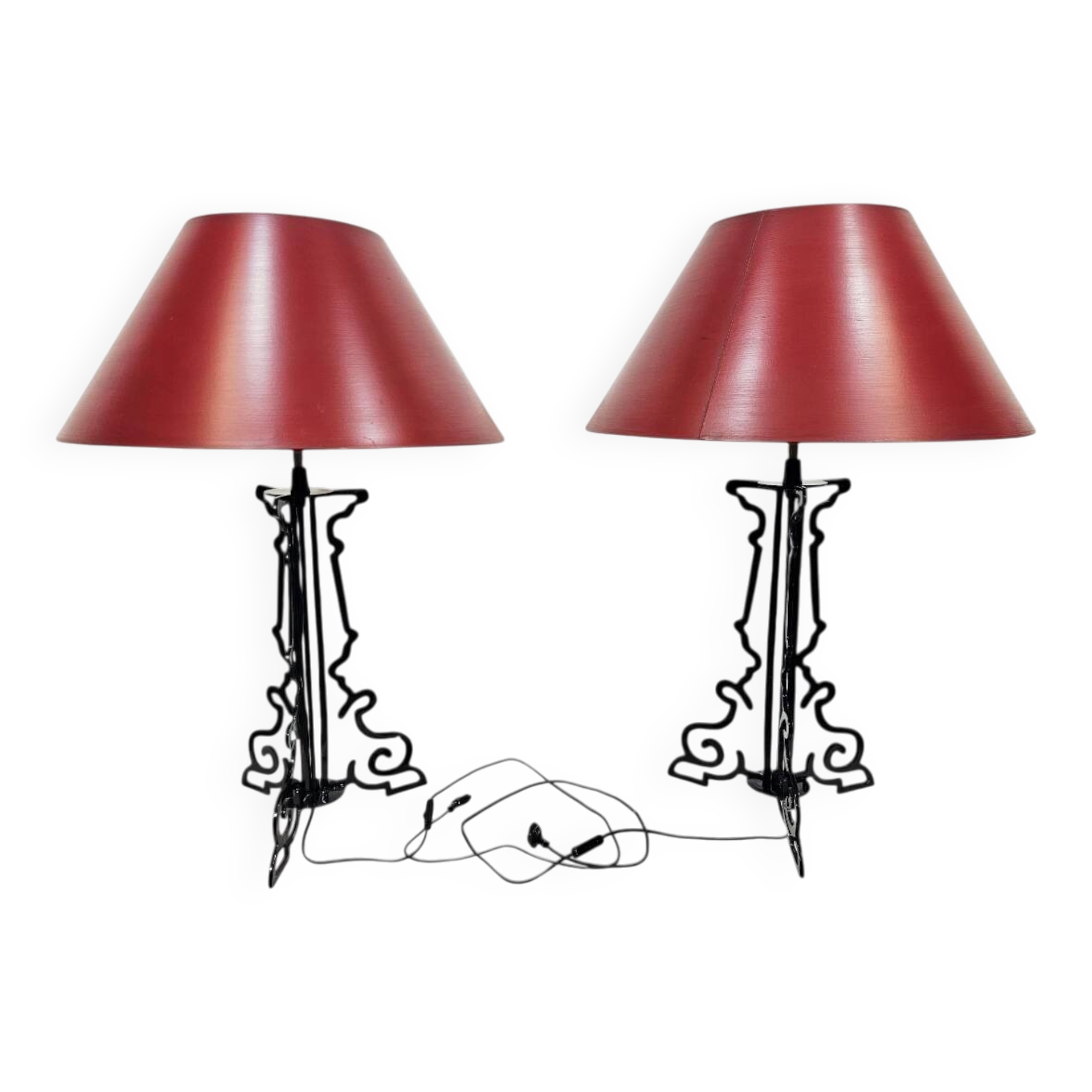 Paire Unique de Lampes de Table/Art Déco/Vintage – Bourgogne et Or/Années 1980