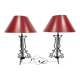 Paire Unique de Lampes de Table/Art Déco/Vintage – Bourgogne et Or/Années 1980