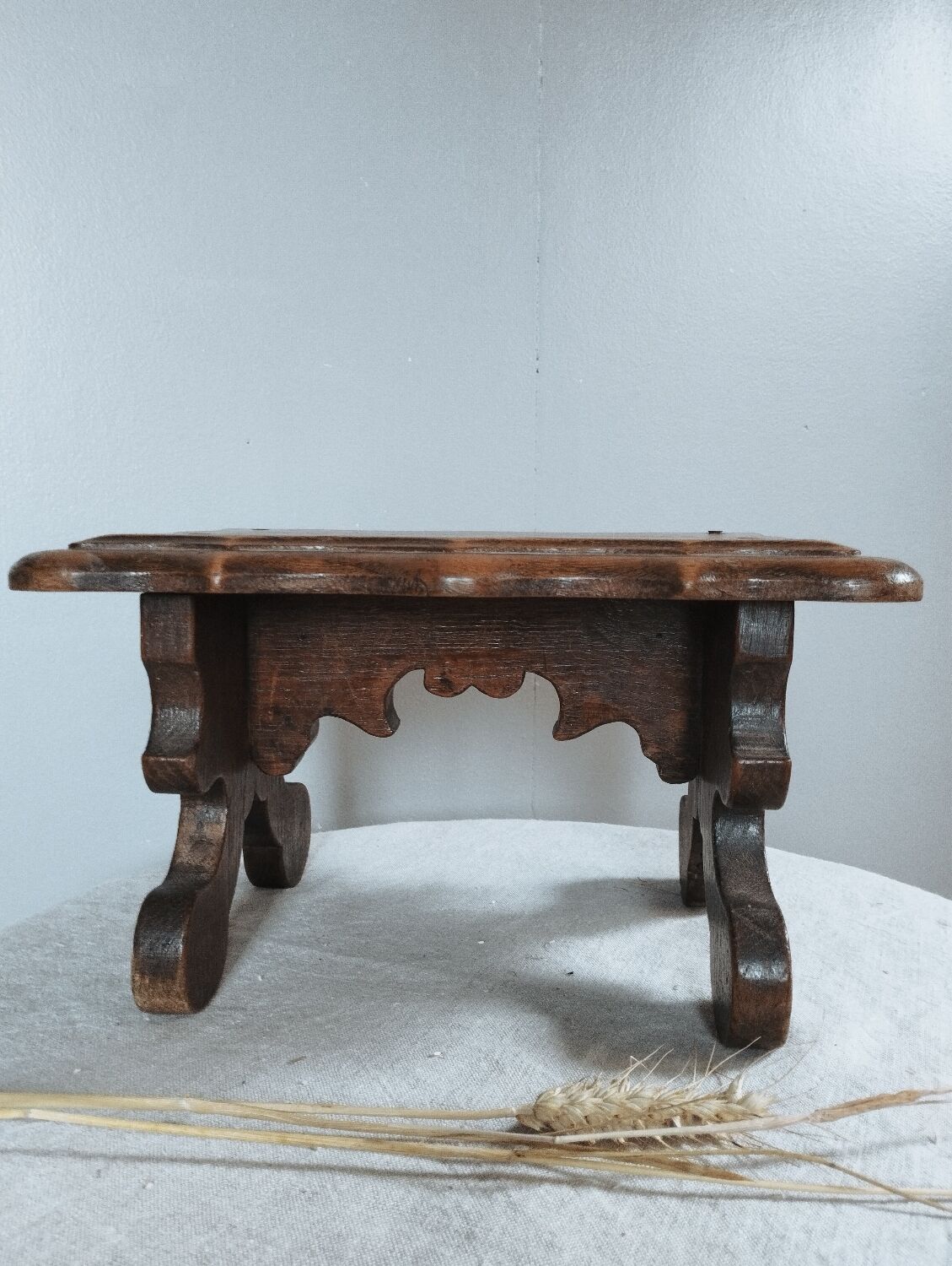 Wooden footrest stool, folk art craft