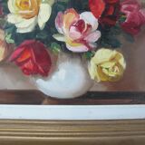 Oil on canvas still life vase bouquet of flowers signed