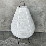 Small Japanese-style table lamp in linen, metal and rattan in the shape of a drop H50 D30
