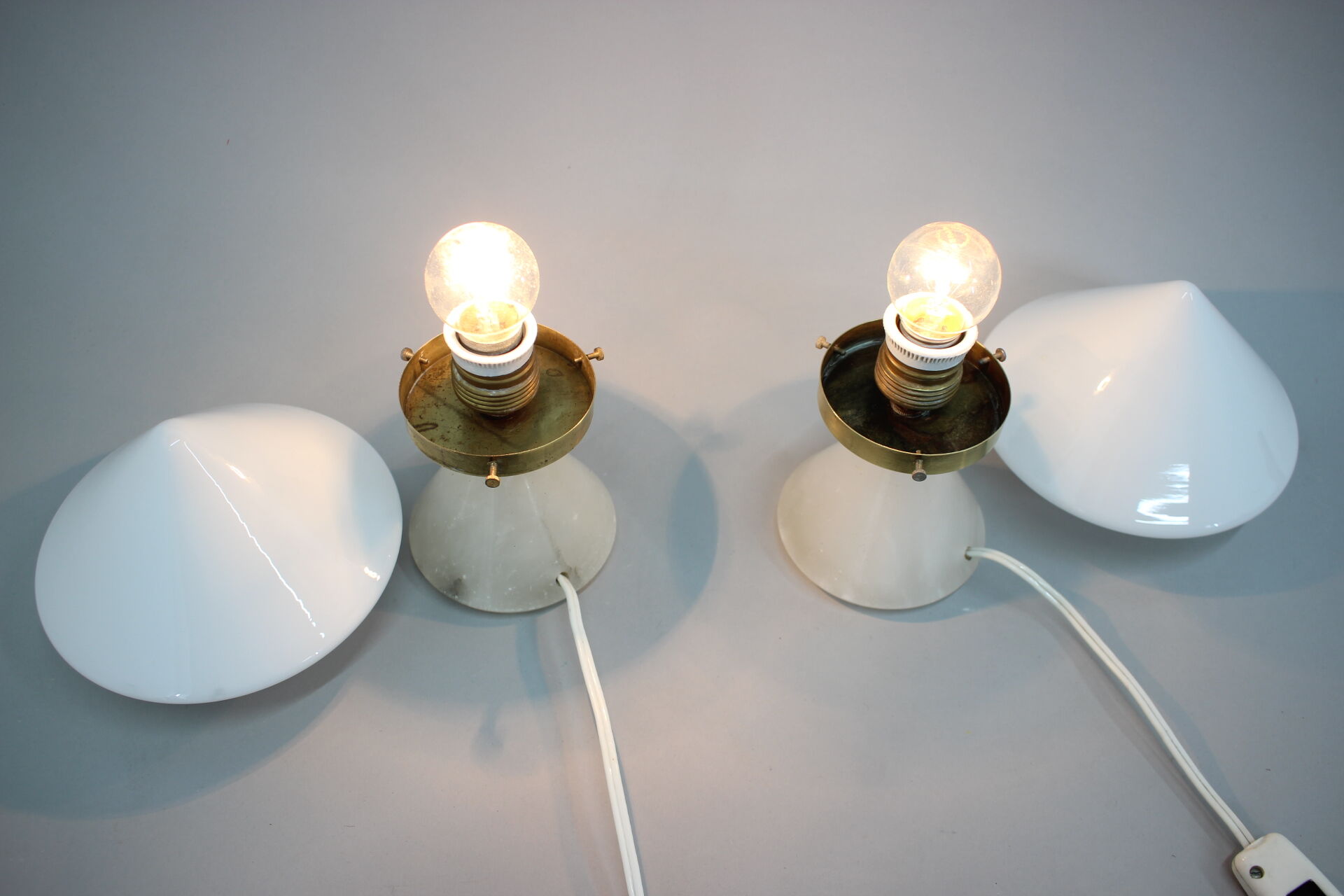 1940s pair of unique art deco table lamps with alabaster base ,czechoslovakia