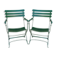 Pair of garden chairs, metal with wooden slats, folding