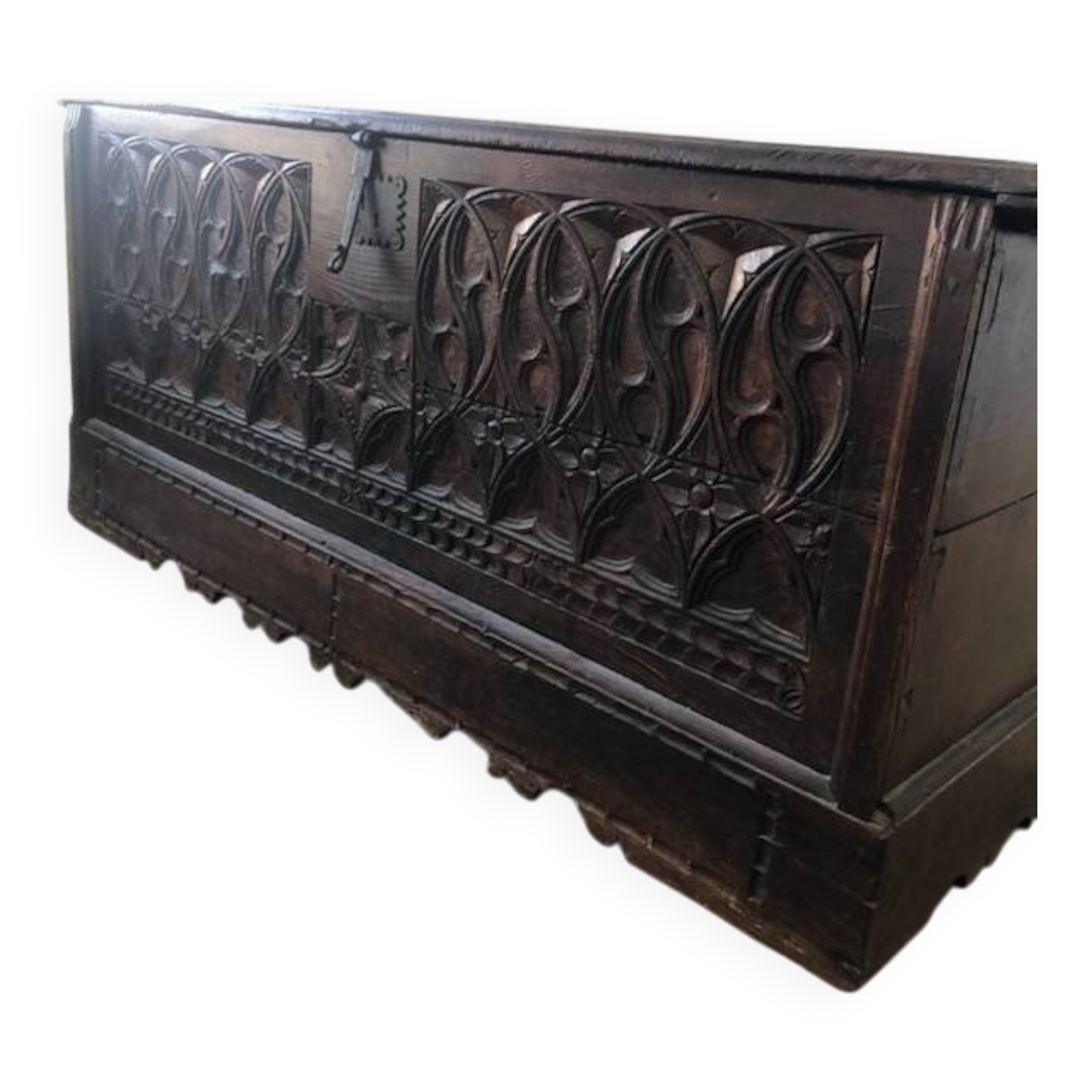 Coffre-bureau sculpté, style gothique, XVII-XIX ème suècle
