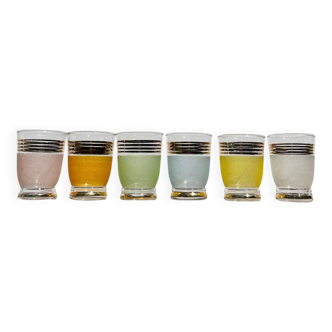 6 multicolored and gold glasses 1950