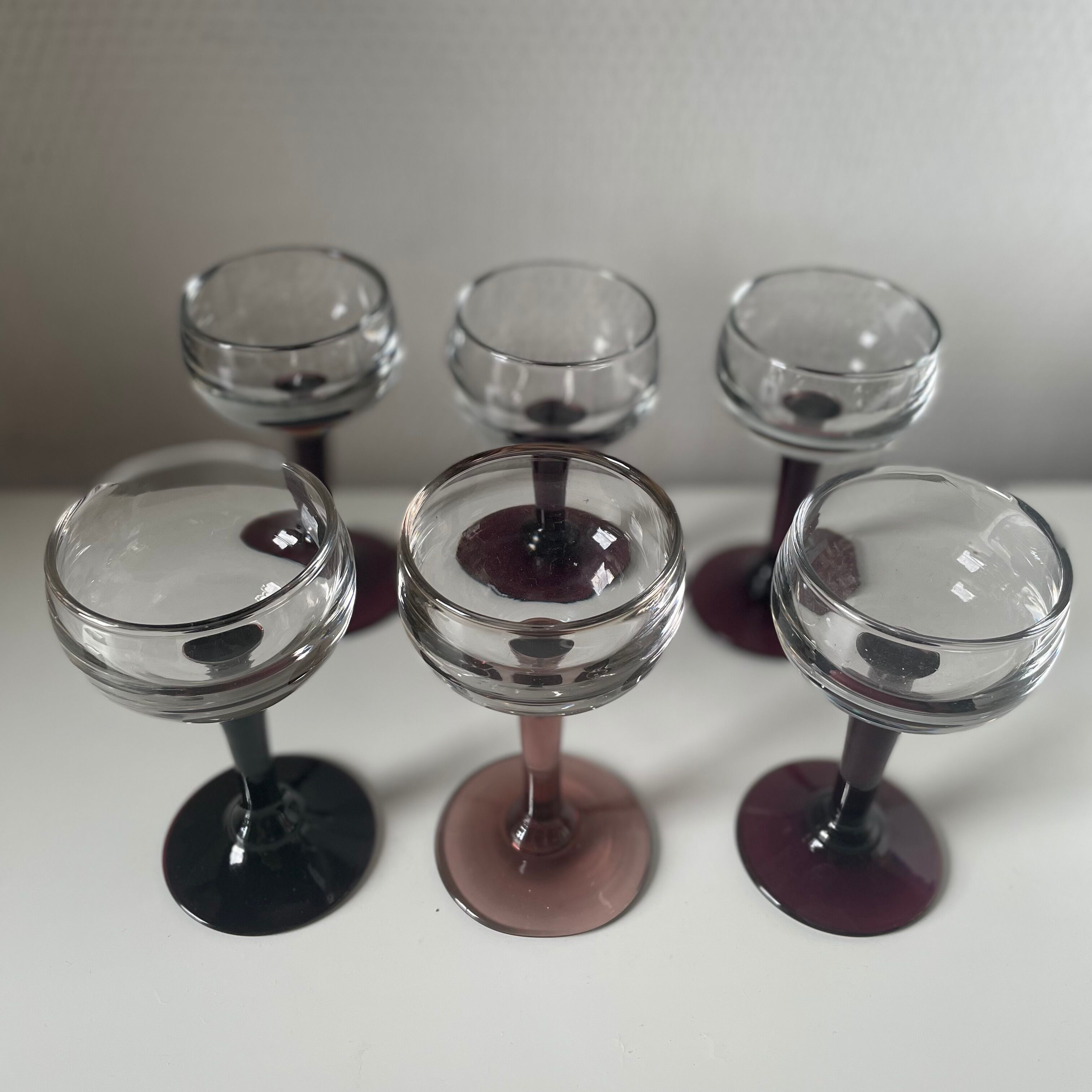 Set of 6 antique stemmed glasses