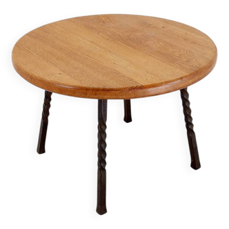Round coffee table with twisted wrought iron base, France 1960s - Ø 67cm