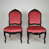 Napoleon III chairs in blackened wood and pink velvet, France, circa 1870