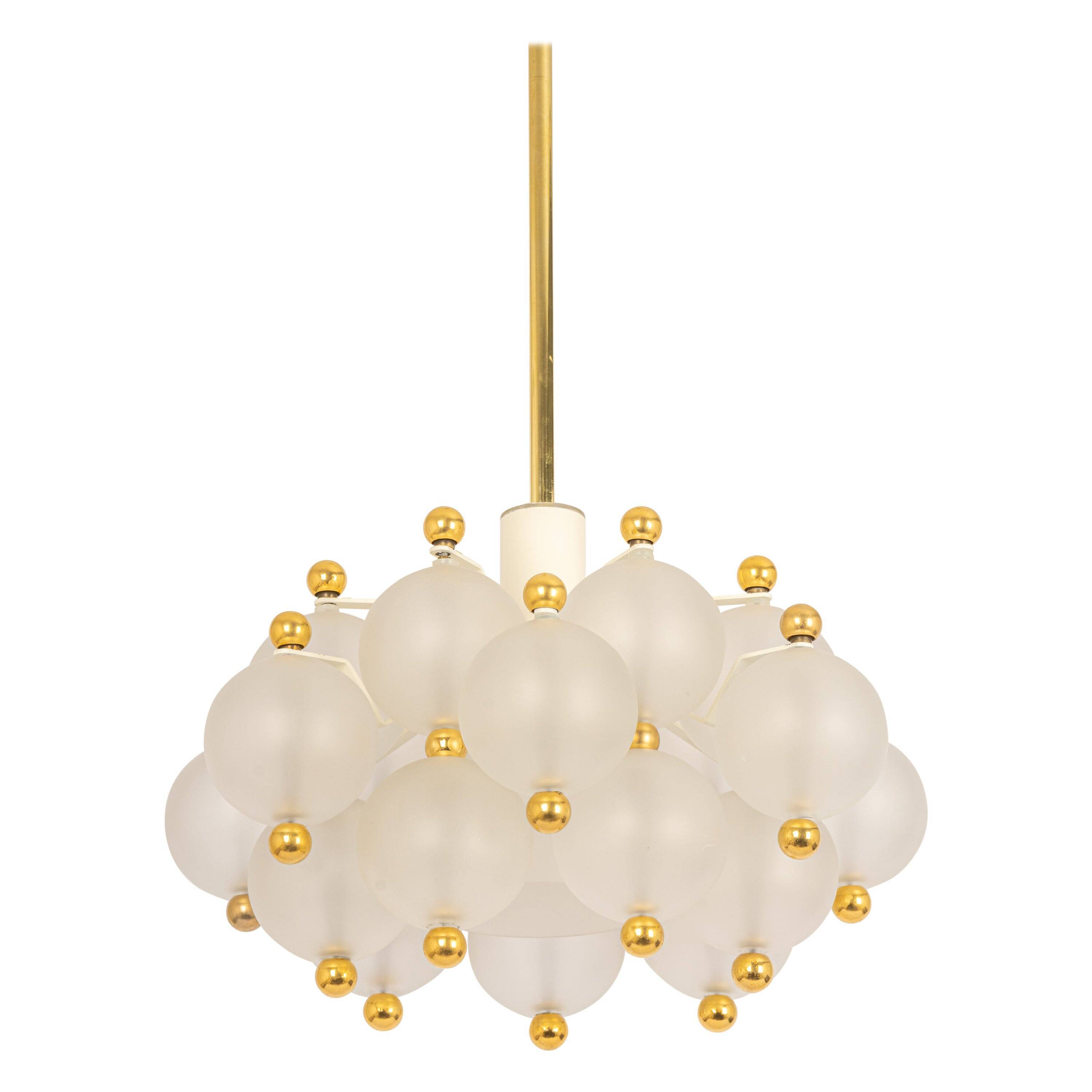 Large frosted glass and brass chandelier by Kinkeldey, Germany, 1970s.