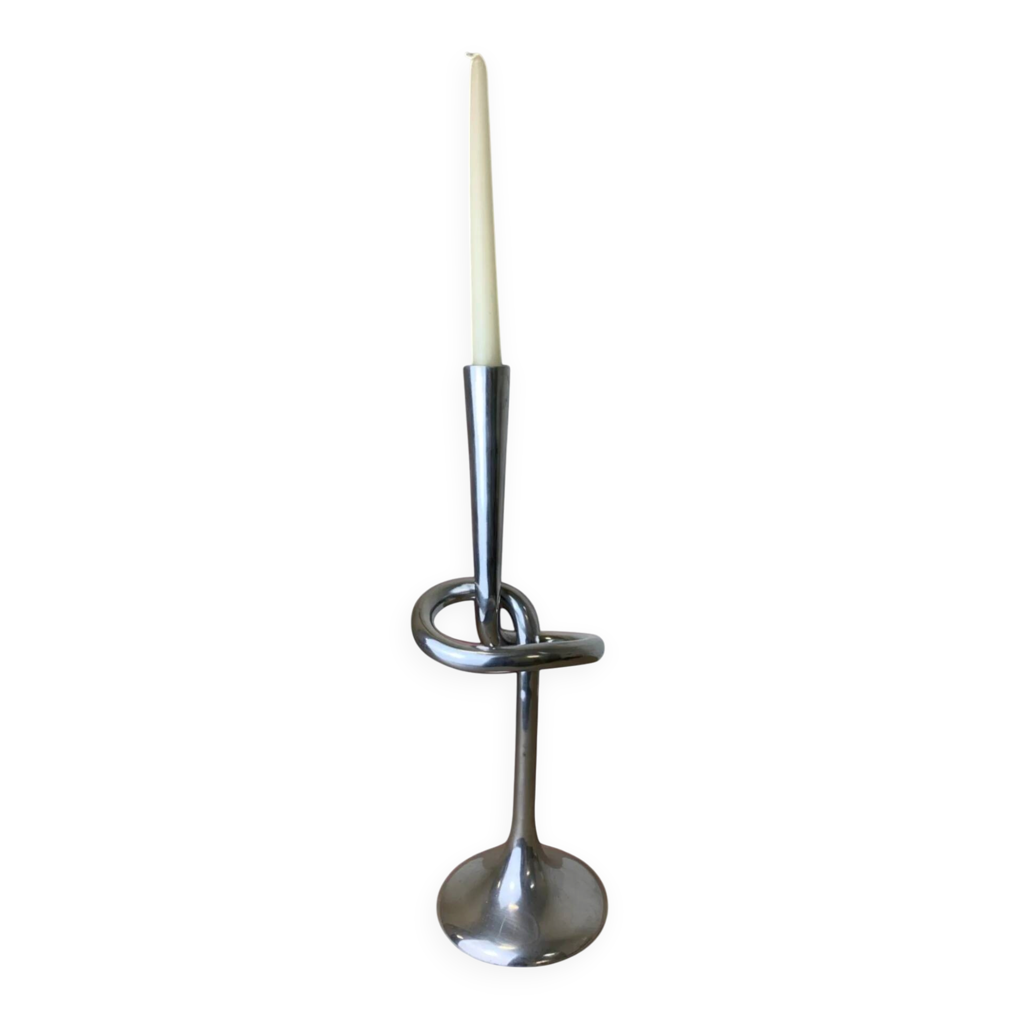 XL knotted candlestick in solid aluminium, Italy, 1980s