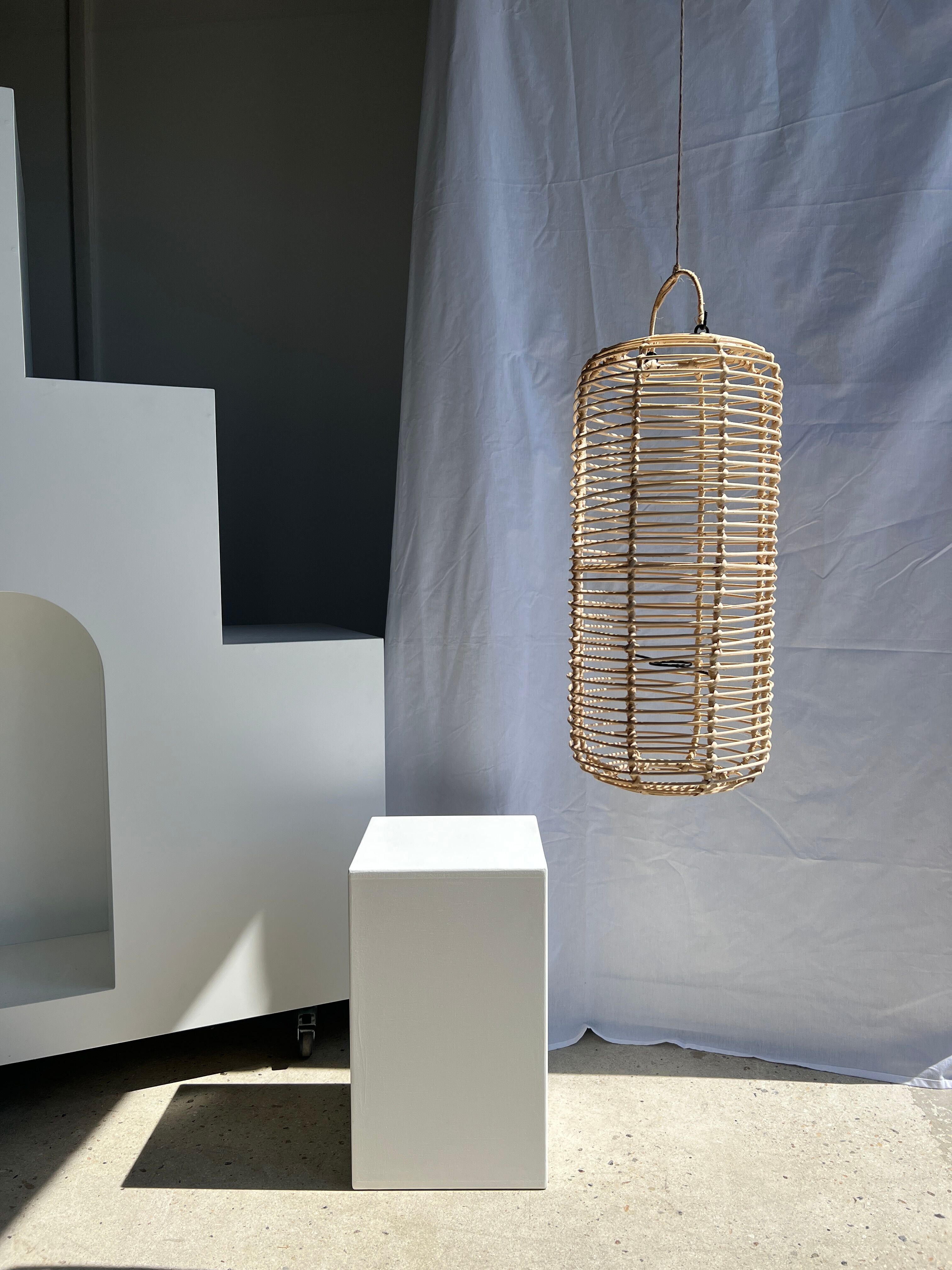 Large lantern-shaped rattan pendant lamp H50 D24