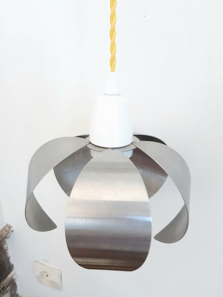 Flower pendant lamp in brushed steel 1970