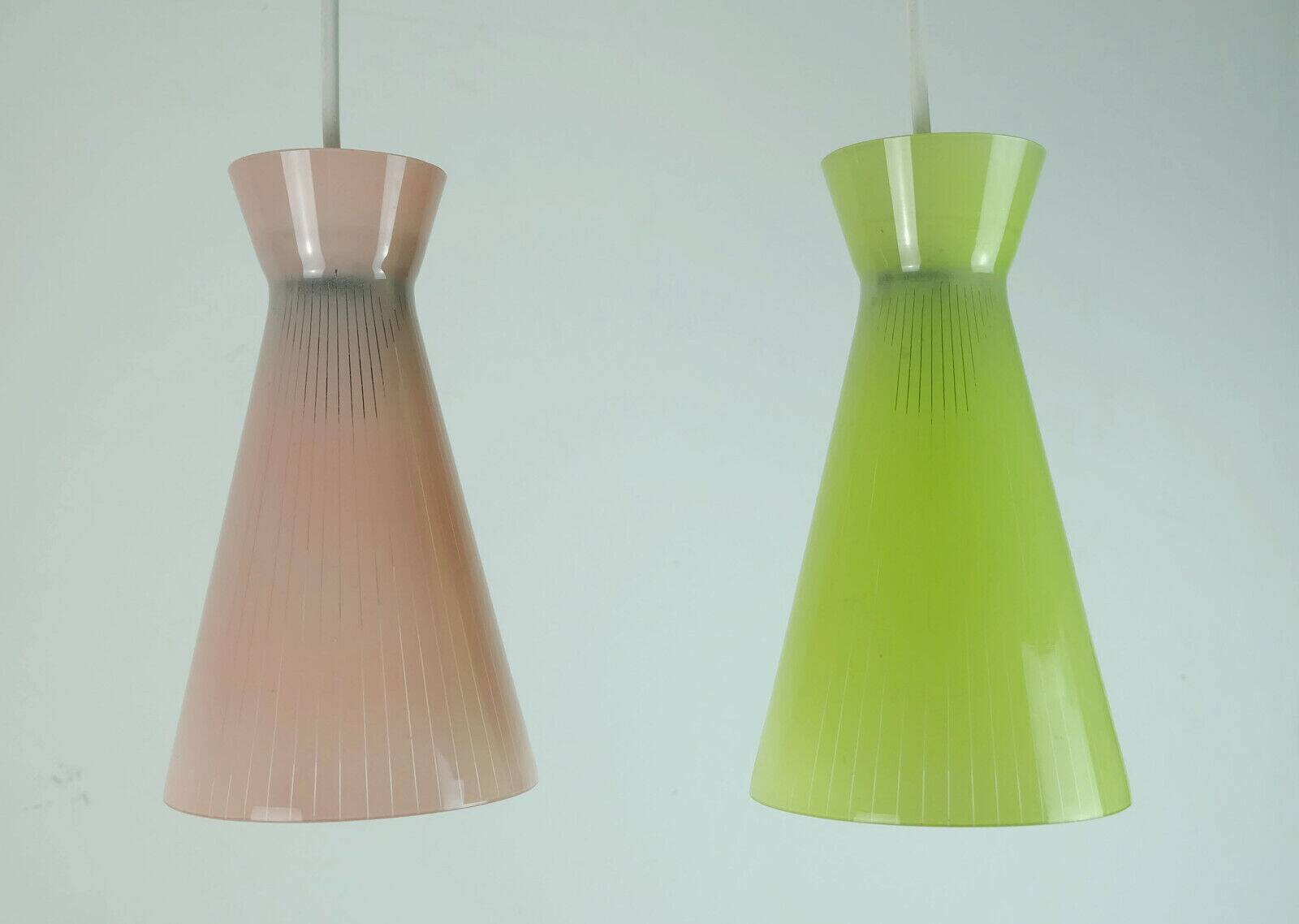 1950s mid century 2-light mid century pendant light glass shades and brass